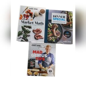 Food & Wine Cookbook Lot of 3 Market Math Dinner Special Mad Genius Tips Recipes